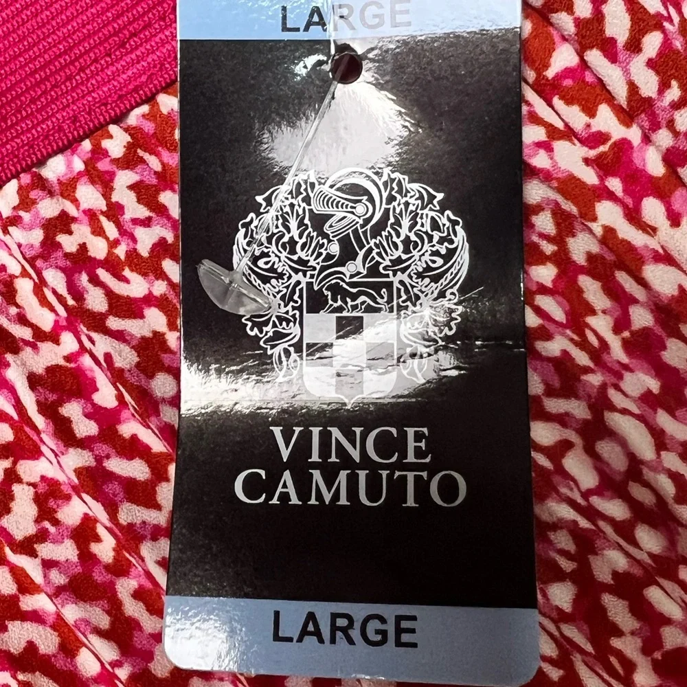 Vince Camuto Pleated Tea Length (MIDI) Pink Red & Ivory Skirt, Pull On, Size Lg - Picture 5 of 9